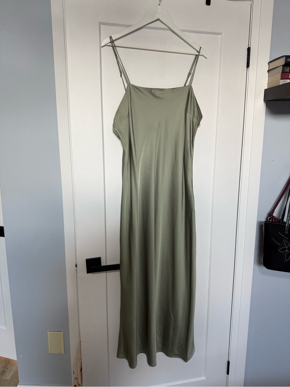 Green satin dress